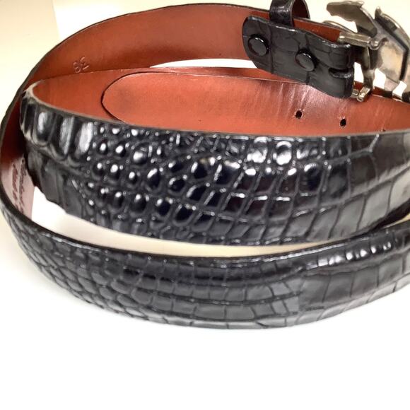 Pat Areias 925 Sterling Silver Stamped Equestrian Buckle Alligator Black Belt 38 - Picture 8 of 16